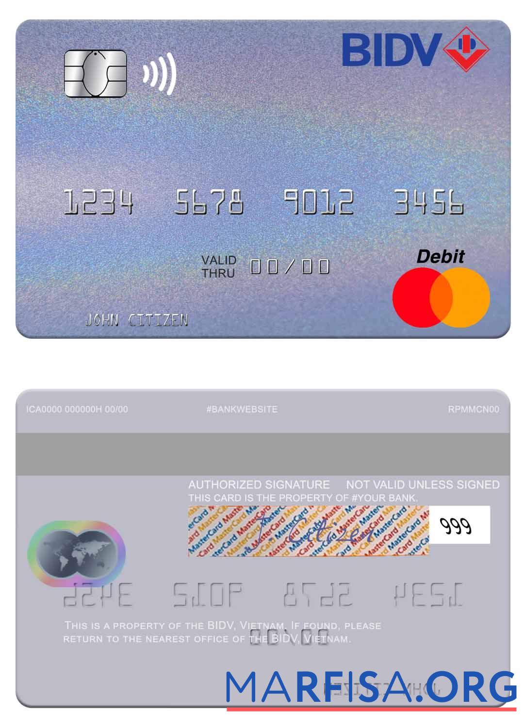 Blank Vietnam BIDV mastercard sample